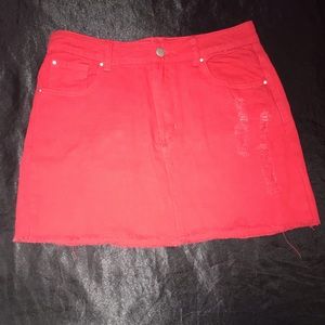 Red distressed mini skirt